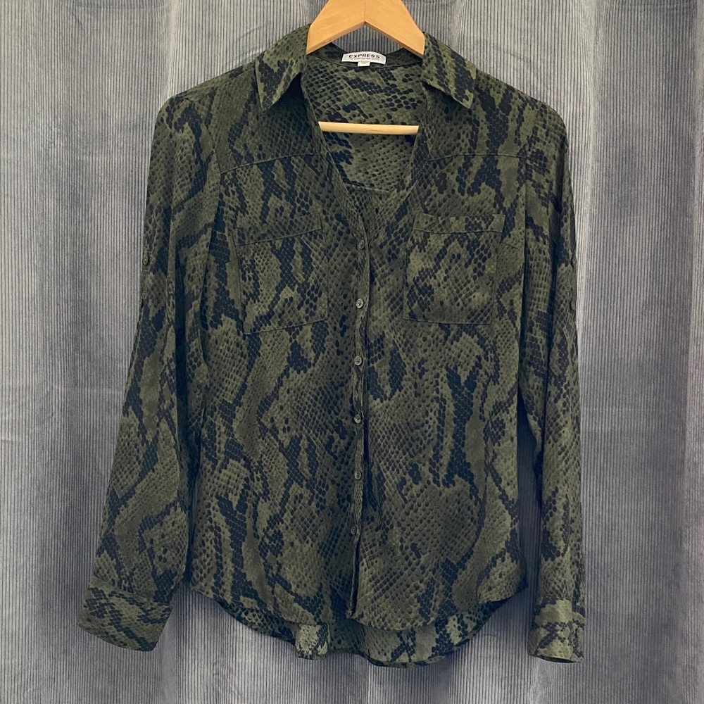 Express Olive Snake Pattern Blouse